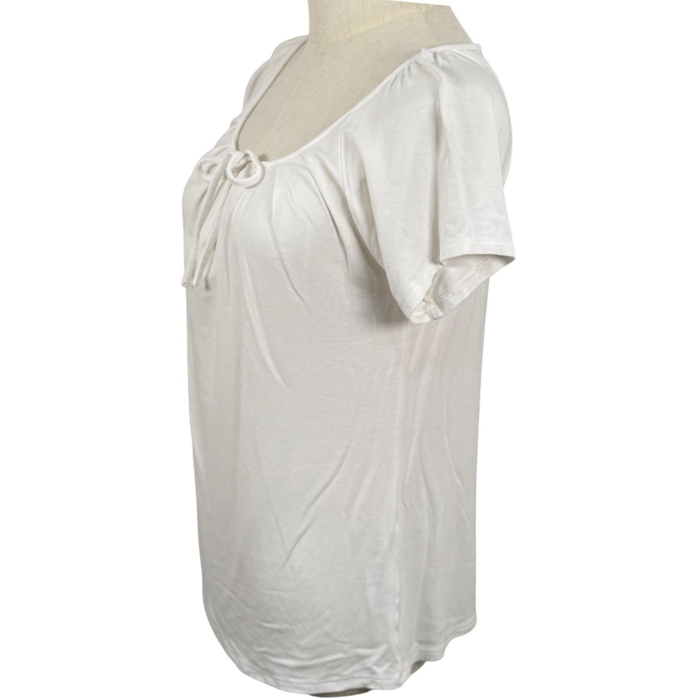 WHBM Women XXS Short Sleeve White Tie Front Peasant Top Coquette Coastal Office - Picture 2 of 8